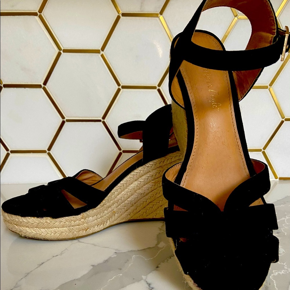 Only worn once black sandal espadrilles wedges